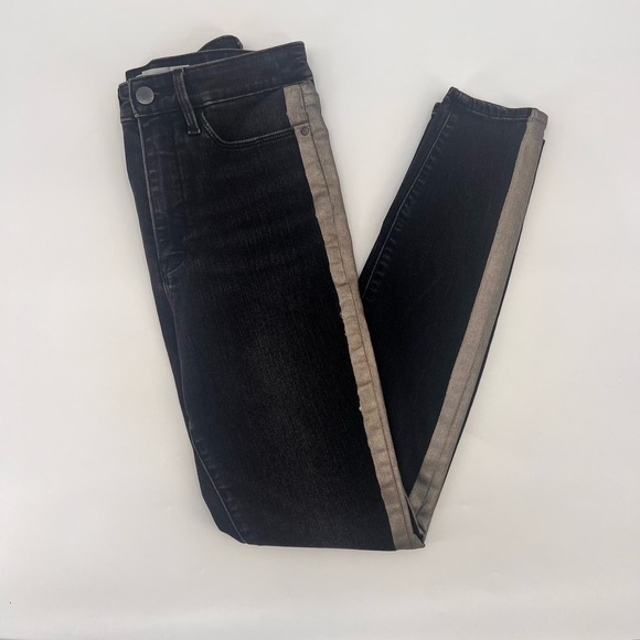 Athleta Sculptek Jeans with Tuxedo Stripe Womens size 8 Black Gold Stretchy - Picture 2 of 9